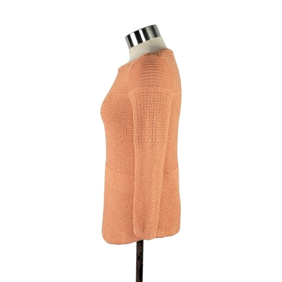 Chico’s Textured Mix Pullover 3/4 Sleeve Orange Sweater Women's Size XS Petite - Picture 3 of 12
